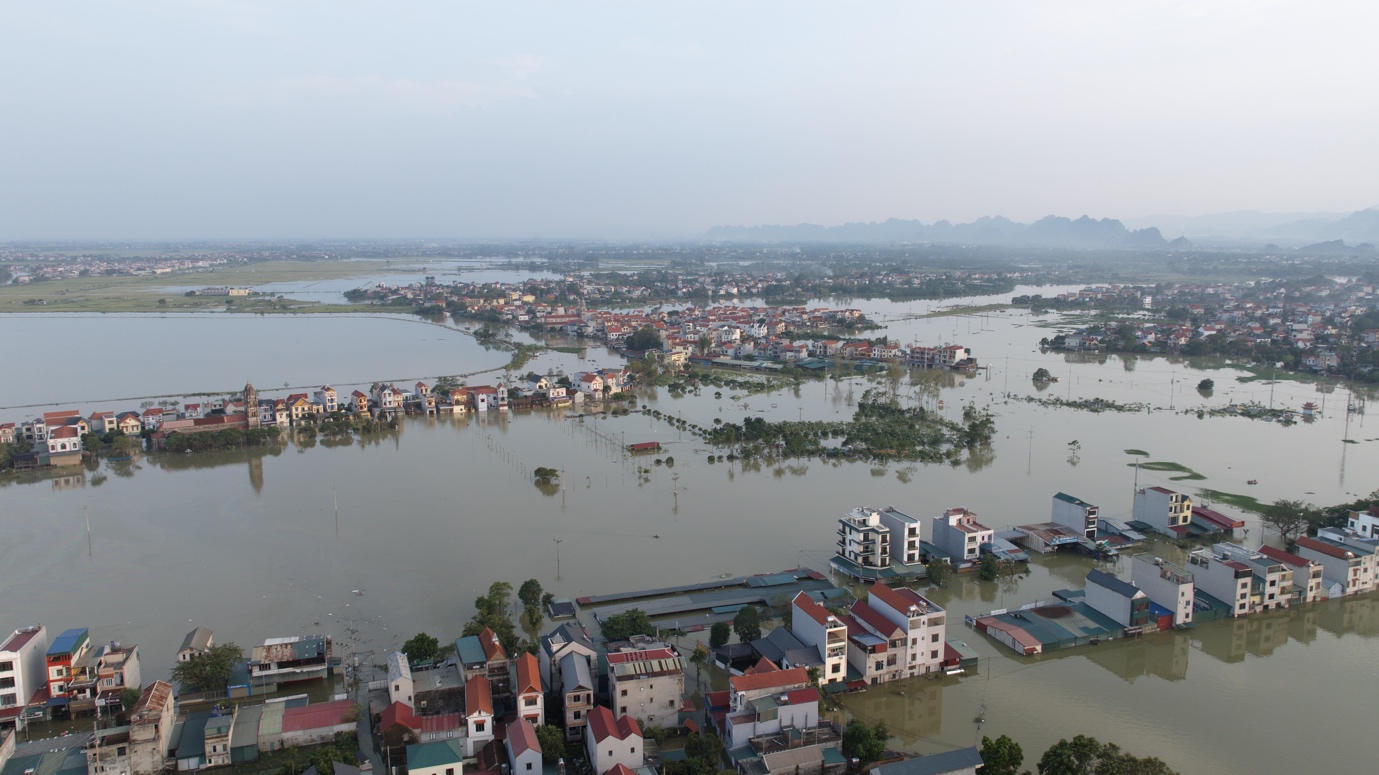 A high angle view of a flooded city Description automatically generated