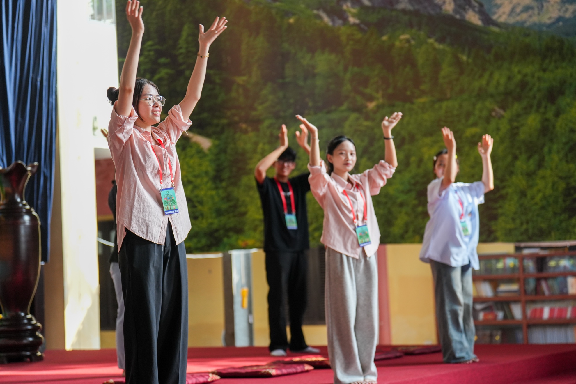 A group of people doing yoga AI-generated content may be incorrect.