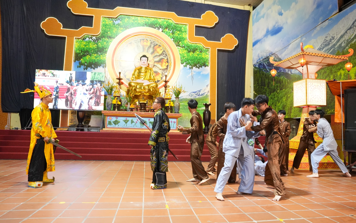 A group of people performing martial arts AI-generated content may be incorrect.