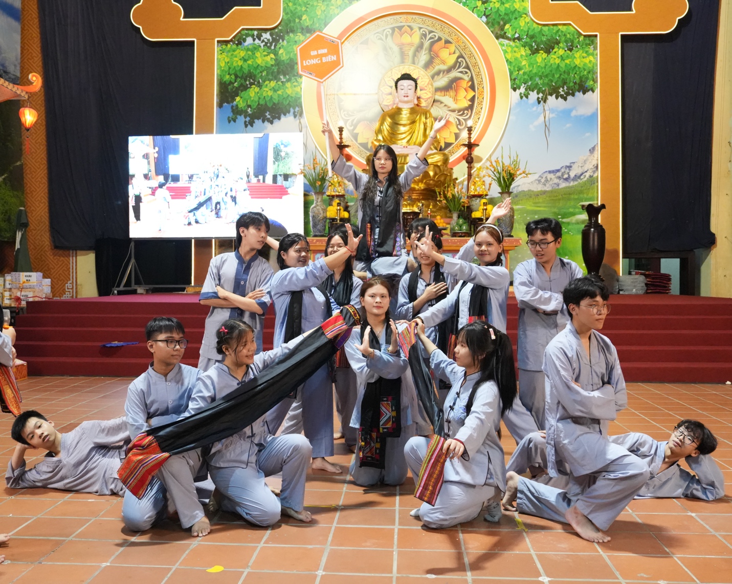 A group of people posing for a photo AI-generated content may be incorrect.