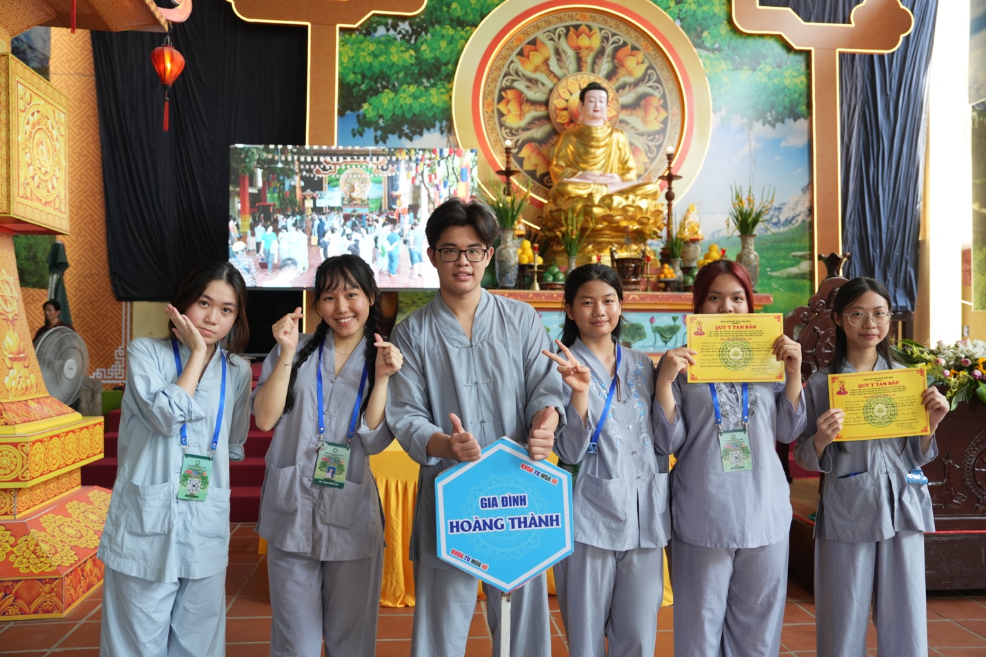 A group of people posing for a photo AI-generated content may be incorrect.