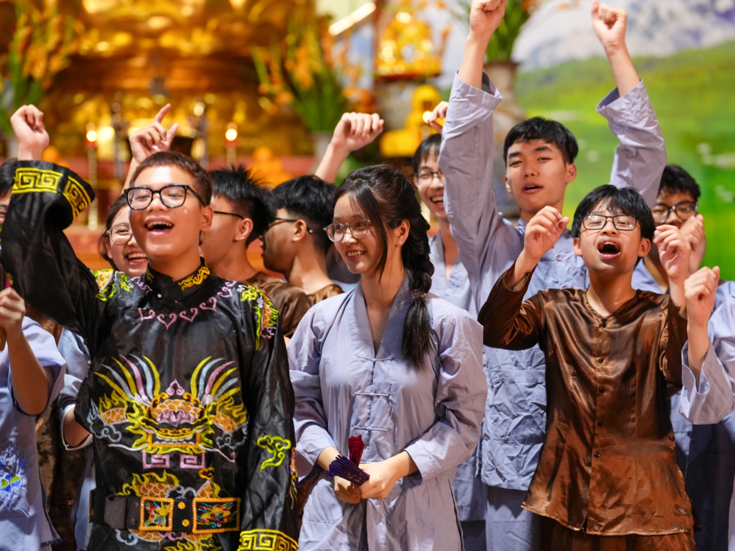A group of people with their arms raised AI-generated content may be incorrect.