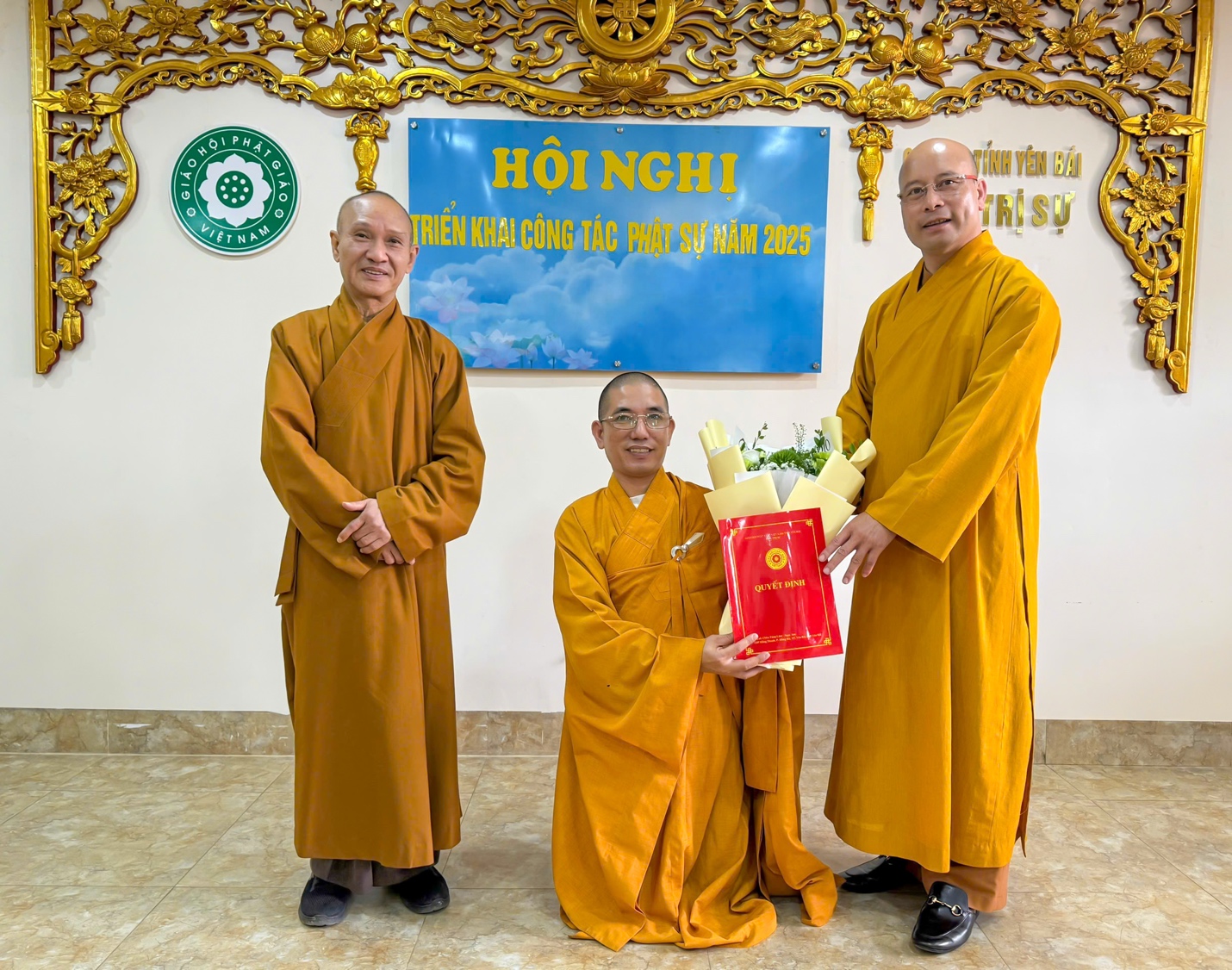 A group of men in orange robes AI-generated content may be incorrect.